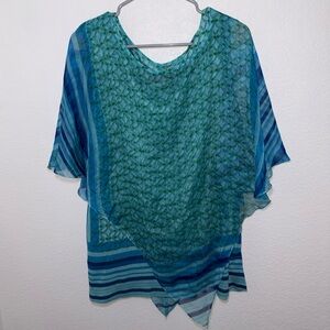 Avenue Sheer Blue-Green Layered Tunic Top